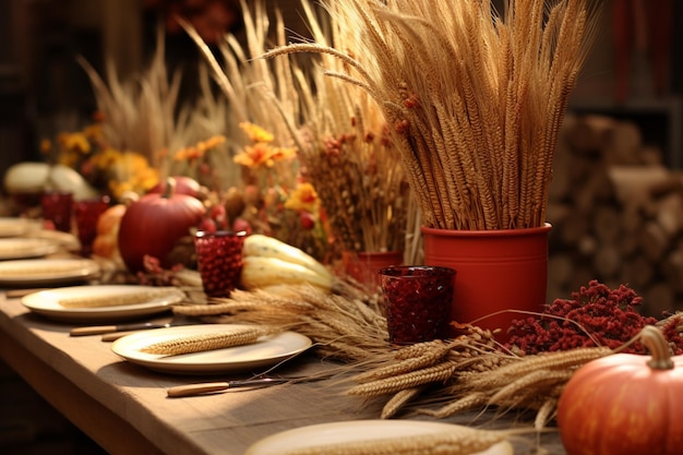 Photo festive autumn harvest table setting