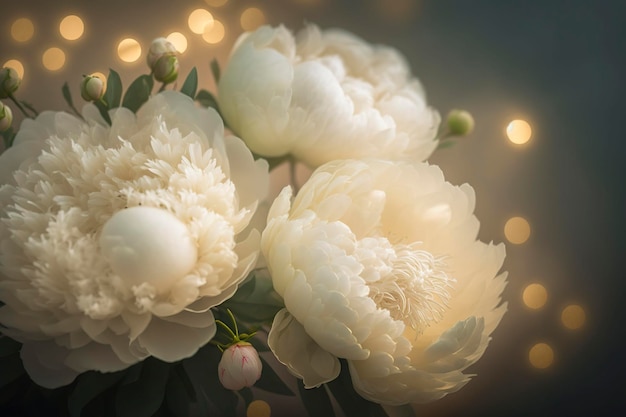 Festive background bokeh white peonies Generative AI