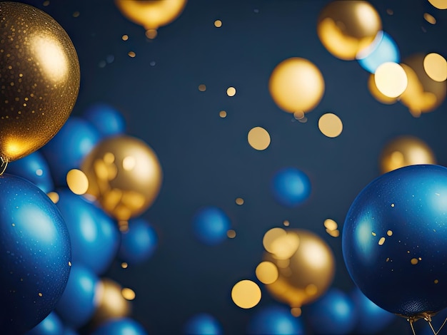 Festive background with blue and gold ballons ai generative