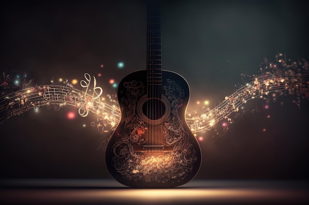 Festive background with guitar and musical notes Illustration AI Generative