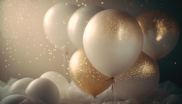 Festive balloonsBackground with golden balloonsGenerative ai