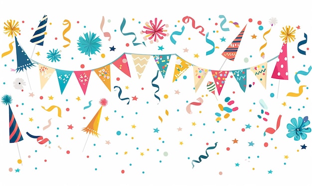 Festive Banner with Party Decorations on White Background