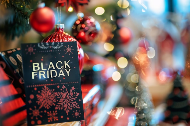 Festive Black Friday Sale Flyer with Holiday Decorations for Christmas Marketing Design