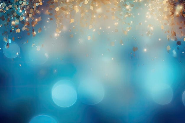 Festive blue background with sparkling gold confetti Generative AI