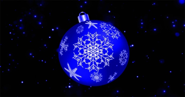 Festive blue ball Christmas tree toy with a snowflake holiday Christmas New Year on the background