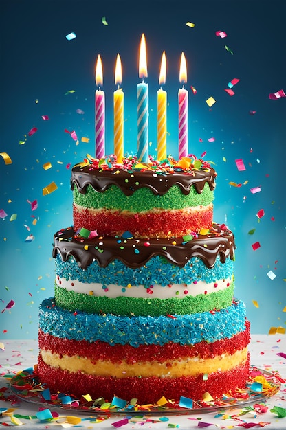 a festive cake covered in colorful confetti and topped with sparkling candles perfect for birthdays