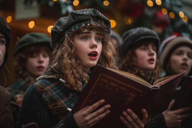 Photo a festive carol singing ensemble enchants the winter air