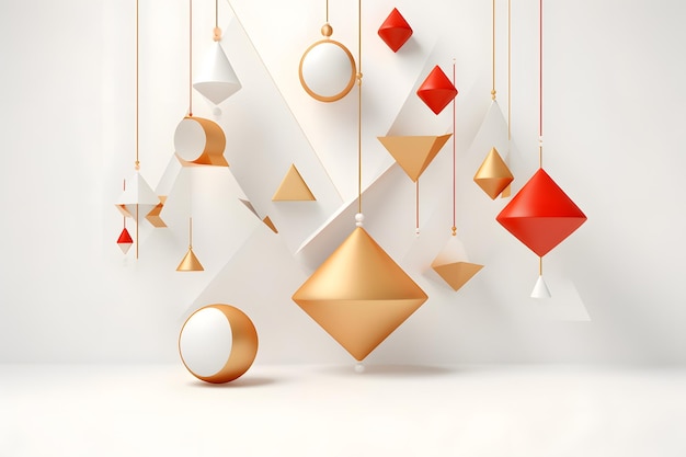 Festive celebration backdrop with white gold and blink ball and star in white red pastel gold a