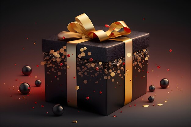 Festive Celebration Gift Box with golden ribbons and confetti