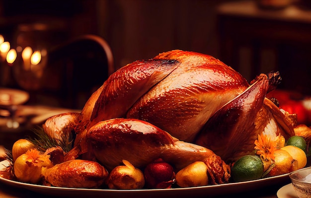 Festive celebration roasted turkey for Thanksgiving thanksgiving turkey turkey cooked in centerpiece