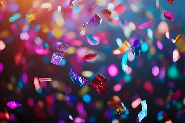 Festive Celebration with Colorful Confetti and Bokeh Lights