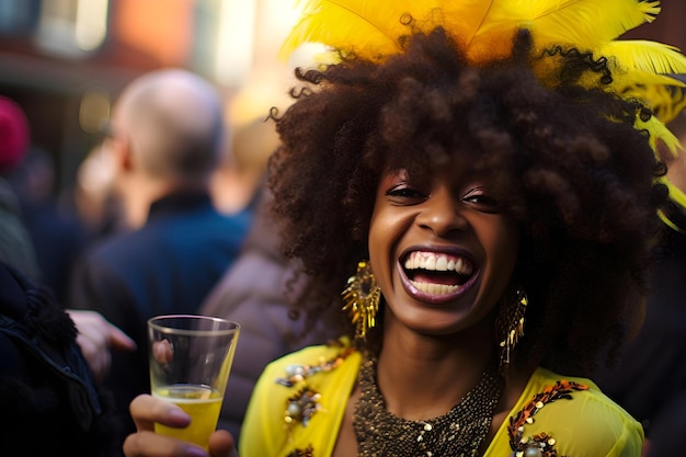 Festive Cheers Smiling Black Lady at Celebrations