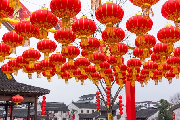 Festive chinese red lantern decorations