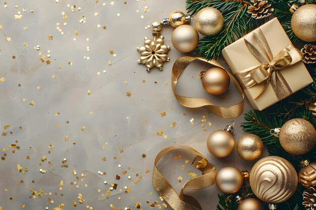 Festive christmas background with golden decorations