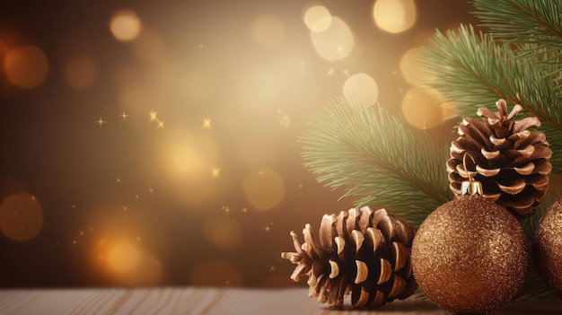 Festive Christmas Background with Ornate Decorations and New Year's Ball