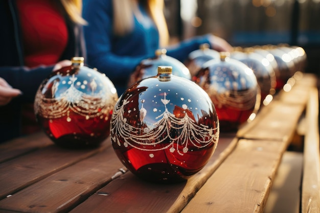 Festive Christmas bauble production women at workstation