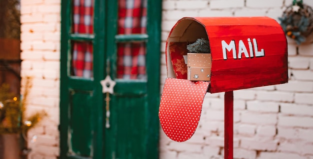 Festive Christmas decoration of the facade of the house in the new year