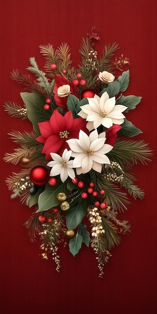 Photo festive christmas floral arrangement with red and white flowers and berries