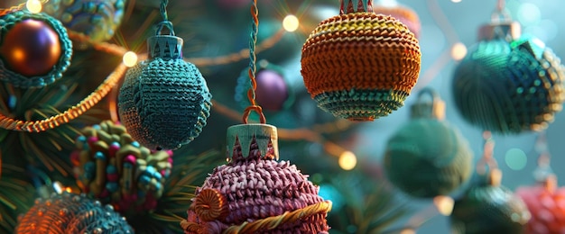 Photo festive christmas ornaments on a decorated tree