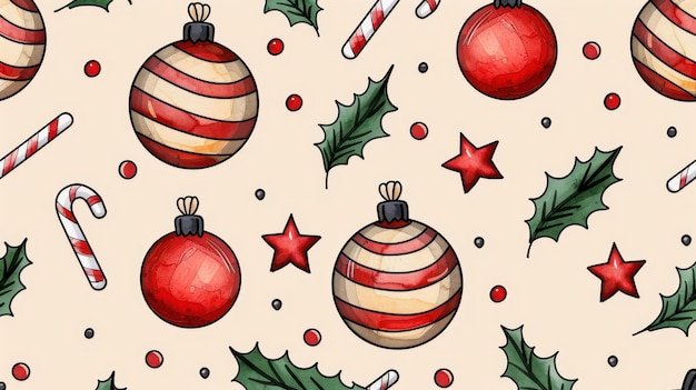 A festive Christmas pattern illustrated in a charming sketch style for your holidaythemed projects