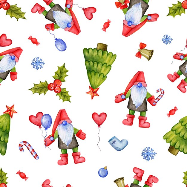 Festive Christmas pattern with gnomes