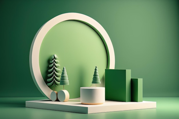 Festive Christmas scene podium for products showcase Illustration AI Generative