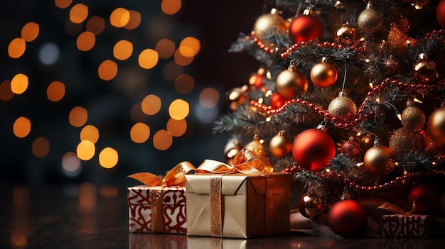 Festive Christmas Tree Adorned with Ornaments and Lights