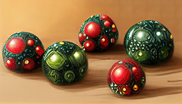 Festive christmas tree balls as christmas decoration background Detailed colored Generative Ai