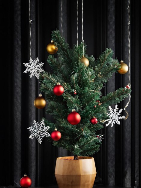 Photo festive christmas tree branch with glowing ornaments