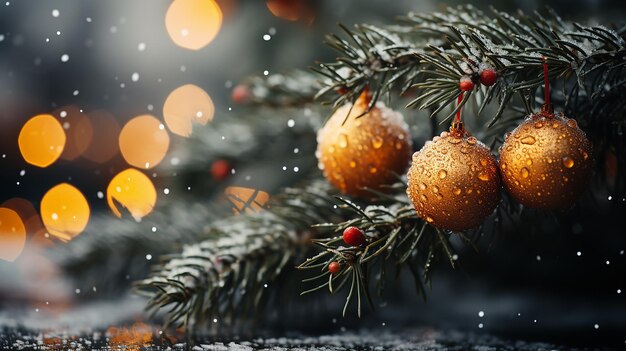 Festive Christmas Tree Closeup Snowy Branches amp Ornaments