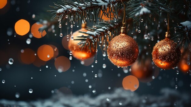 Festive Christmas Tree Closeup Snowy Branches amp Ornaments