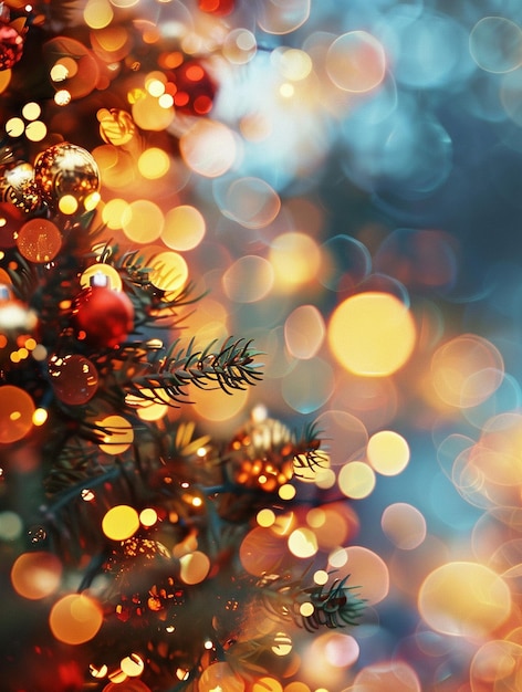 Festive Christmas Tree with Colorful Bokeh Lights