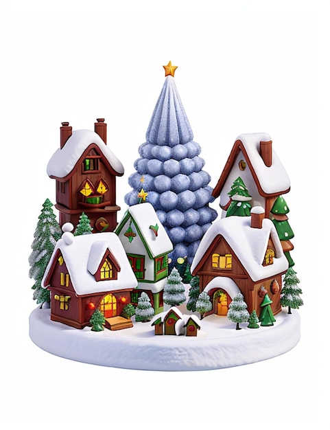 A festive Christmas village adorned with charming houses and lush trees exuding holiday cheer