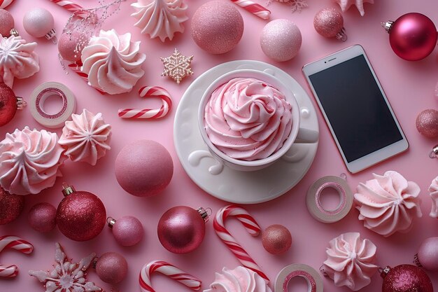 Festive Coffee Break Pink and White Christmas Theme