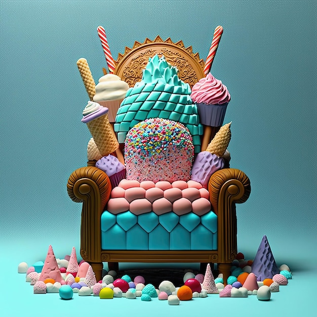 Festive confectionery throne Creative sugar addiction concept AI