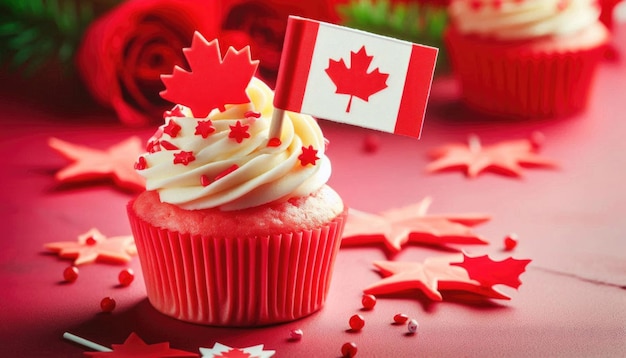 Festive Cupcake with Canadian Flag Perfect Dessert for Canada Day Victoria Day and Independence