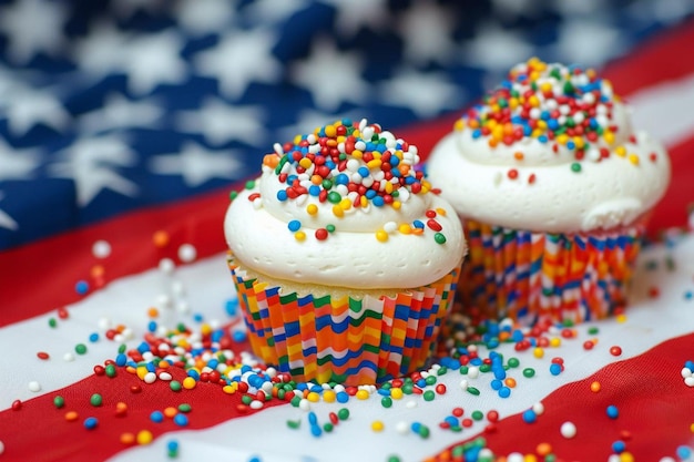 Festive cupcakes on background of usa flag