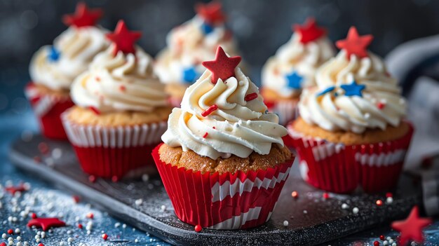 Festive cupcakes with red white and blue decorations perfect for patriotic celebrations or holiday