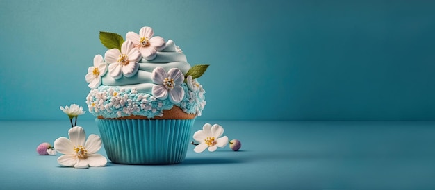 Festive cupcakes with spring flowers and sprinkles for a party Generative AI A place for your text