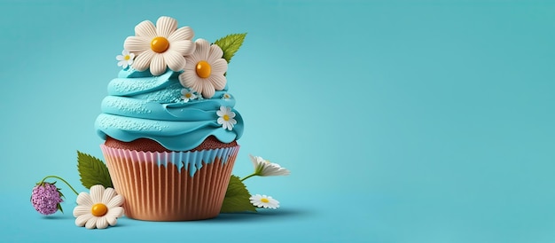 Festive cupcakes with spring flowers and sprinkles for a party Generative AI A place for your text