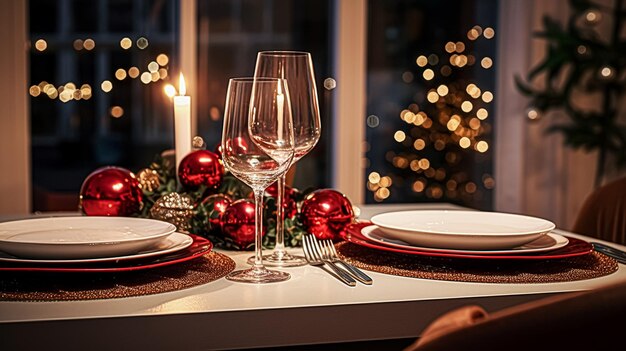 Festive date night tablescape idea dinner table setting for two and Christmas New Year Valentines day decor English country home styling