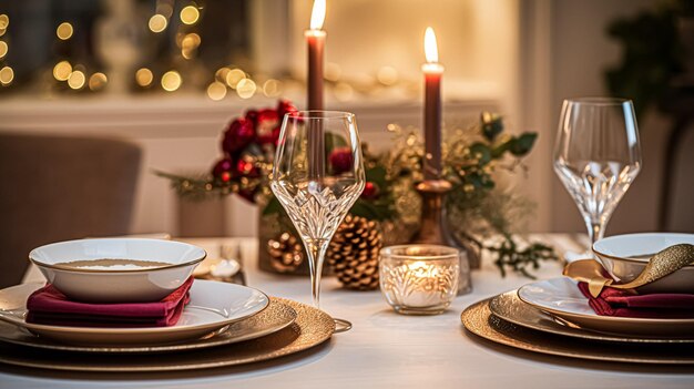 Festive date night tablescape idea dinner table setting for two and Christmas New Year Valentines day decor English country home styling