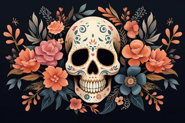 Festive Day Of The Dead Floral Skull Design Inspiration