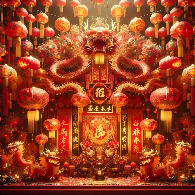 Festive decoration for Chinese New Year with traditional elements