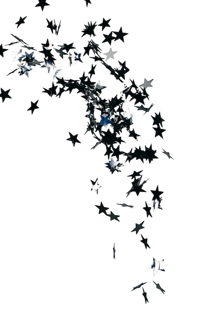 festive decoration, glitter and confetti in the form of silver stars