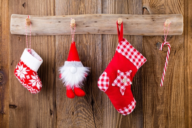 Festive decoration on wooden background