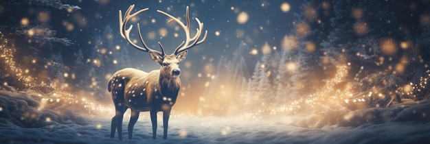 A festive deer sparkles with lights in a winter wonderland Generative AI