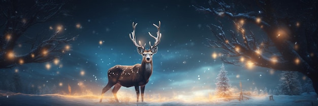 A festive deer sparkles with lights in a winter wonderland Generative AI