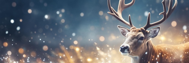 A festive deer sparkles with lights in a winter wonderland Generative AI