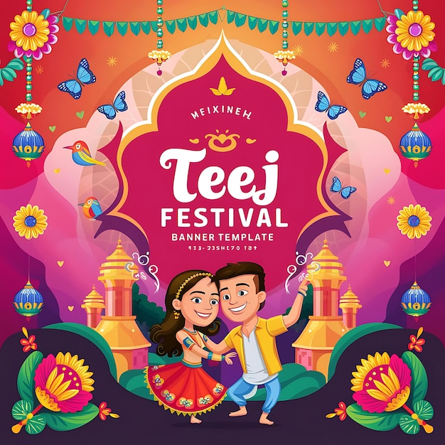 festive design for a Teej festival banner showcasing a joyous celebration